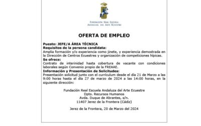 Oferta de empleo para puesto de Jefe/a de Área Técnica